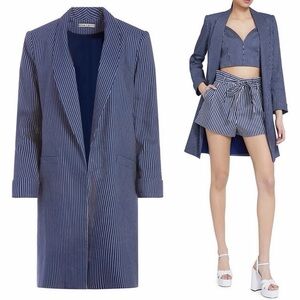 Alice + Olivia Striped Navy Longline Blazer Coat